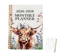 Monthly Planner, Three-Year Organisation Tool with Highland Cow Design, 2026-2028 Diary Planner for Efficient Scheduling and Goal Tracking, Durable Planner Notebook for Personal and Professional Use