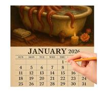 Monthly Wall Calendar | 2026 Whole Year Tub Octopus Wall Monthly Calendar | Schedule Management Whimsical Ornament for Study Room Dormitory Fridge Classroom Bedroom