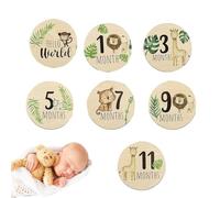 Months Signs | Monthly Milestones Wooden Photo Props Sign Advertisement Double-Sided Printed, 7 Pieces Girls, Boys,