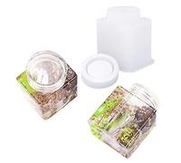 Montidey 4 Style DIY Jewelry Resin Casting Molds Bottle Storage Jar with Lid Crystal Epoxy Mold Kit Handmade Craft Aromatherapy Candle Making Tool Clear Silicone Plaster Clay Mould (Square Bottle)