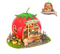 Montidey Dollhouse Miniature DIY House Kit,Mini 3D Wooden Doll House Craft Model with LED Creative Room Perfect DIY Gift for Friends, Lovers and Families (Bear Berry Shop)