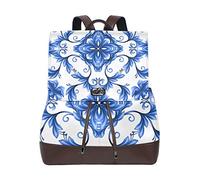 MONTOJ Abstract Floral Seamless Pattern Blue White Gzhel leather Travel bag Campus Backpack