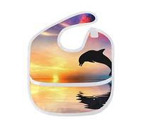 MONTOJ Beautiful Ocean and Sunset Dolphin Jumping Baby Girl Drool Bibs for Drooling and Teething Baby Boy Teething Bibs for 6-24 Months