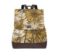 MONTOJ Blooming Sunflowers And Flying Butterfies leather Travel bag Campus Backpack