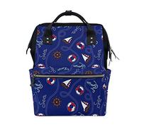 MONTOJ Blue Marine Anchors Nautical Pattern Canvas Backpack Travel Campus Backpack