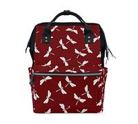 MONTOJ Burgundy Background Dragonflies Pattern Canvas Backpack Travel Campus Backpack