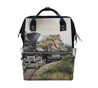 MONTOJ Cool Steam Train And Railway Painting Canvas Backpack Travel Campus Backpack