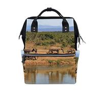 MONTOJ Elephant Walk By The River canvas Travel bag Campus Backpack