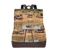 MONTOJ Elephant Walk By The River leather Travel bag Campus Backpack
