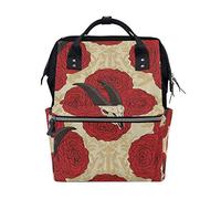 MONTOJ Goat Head Skull On Red Roses Canvas Backpack Travel Campus Backpack