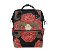 MONTOJ Goat Skull On Red Roses Pattern Canvas Backpack Travel Campus Backpack