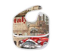 MONTOJ Italy Ancient Architecture and Red Car Baby Boy Baby Girl Teething Bibs Feeder Bib for 6-24 Months Waterproof, Washable