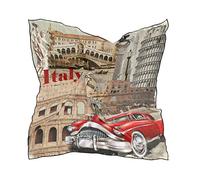 MONTOJ Italy Ancient Architecture And Red Car Big Square Scarves Head Wrap Women Shawl Wrap Silks Material