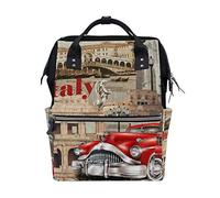 MONTOJ Italy Ancient Architecture And Red Car Canvas Backpack Travel Campus Backpack