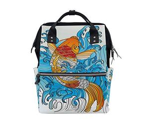 MONTOJ Koi Coloring Tattoo Canvas Backpack Travel Campus Backpack