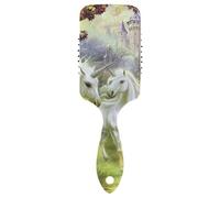 MONTOJ Professional Hair Brush White Unicorns In Forest Castle Pattern with Cushion Base Air Vent Set Inside with Special Nylon Smooth Comb Teeth