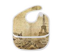 MONTOJ Retro Eiffel Tower Baby Boy Baby Girl Teething Bibs Feeder Bib for 6-24 Months Waterproof, Washable