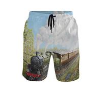 MONTOJ Special Steam Train and Railway Landscape Beachwear Men Shorts Adjustable Pull Cord