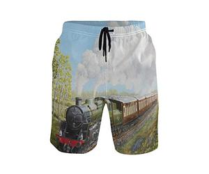 MONTOJ Special Steam Train and Railway Landscape Beachwear Men Shorts Adjustable Pull Cord