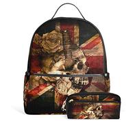 MONTOJ the Union Jack skull polyester Travel bag with make up pouch Campus Backpack unisex School pack Daypack for girls