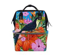 MONTOJ Toucan And Colorful Flowers Canvas Backpack Travel Campus Backpack