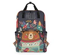 MONTOJ Travel Backpack Hello Bear And Floral School Backpack