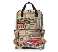 MONTOJ Travel Backpack Italy Ancient Architecture And Red Car School Backpack