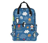MONTOJ Travel Backpack Ocean Elements Sailor Penguin Turtle And Anchor School Backpack