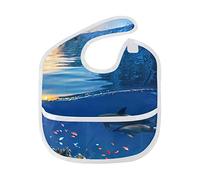 MONTOJ Two Beautiful Dolphins Swimming Underwater Pattern Baby Girl Drool Bibs for Drooling and Teething Baby Boy Teething Bibs for 6-24 Months