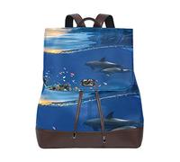 MONTOJ Two Beautiful Dolphins Swimming Underwater Pattern leather Travel bag Campus Backpack