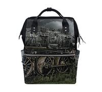 MONTOJ Vintage Dark Steam Loco canvas Travel bag Campus Backpack