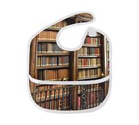MONTOJ Vintage Library Bookshelf Pattern Baby Boy Baby Girl Teething Bibs Feeder Bib for 6-24 Months Waterproof, Washable