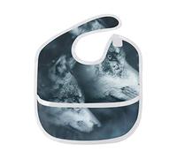 MONTOJ Wolf Moon Night Baby Boy Baby Girl Teething Bibs Feeder Bib for 6-24 Months Waterproof, Washable