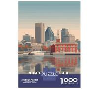 Montreal Canada Cityscape Illustration 1000 Piece Jigsaw Puzzle, Historic Square Architecture, Thick Cardboard Pieces for Travel Lovers, Mindful Activity, Paper Board, 52x38cm/1000pcs