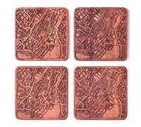 Montreal Map Coaster, Set of 4, Sapele Wooden Coaster with City Map, Handmade