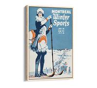 Montreal Winter Sports Vintage Poster Canvas Floater Frame Print Picture Art - Light Oak Frame 16 inch wide x 24 inch high