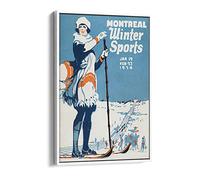 Montreal Winter Sports Vintage Poster Canvas Floater Frame Print Picture Art - White Frame 16 inch wide x 24 inch high