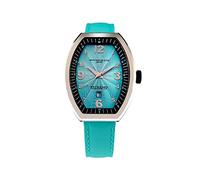 Montres De Luxe Women's EXL A 8301 Estremo Lady Stainless Steel Light Blue Sunray Dial Luminous Leather Date Watch