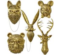 montresor 5 Pack Animals Head Wall Art Sculptures 16 inchs Gold Office Vintage 3D Wall Decor Art for Whimsigoth Home Wall Decor Lightweight Material Accent Wall Hanging Room Decor Maximalist Decor