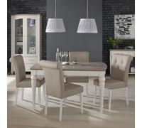 Montreux Extending Dining Table Set - 4-6 Seater - 140cm-180cm - 4 Upholstered Grey Bonded Leather Chairs - Grey Washed Oak & Soft Grey