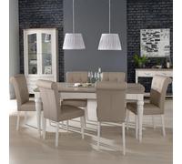 Montreux Extending Dining Table Set - 6-8 Seater - 180cm-225cm - 6 Upholstered Grey Bonded Leather Chairs - Grey Washed Oak & Soft Grey