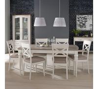 Montreux Extending Dining Table Set - 6-8 Seater - 180cm-225cm - 6 X Back Grey Bonded Leather Chairs - Grey Washed Oak & Soft Grey