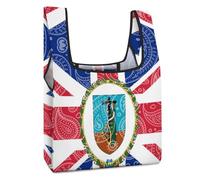 Montserrat Flag Paisley Pattern Funny Reusable Grocery Bag Printed Fold-able Shopping Bags Washable Tote Lightweight Storage Pouch with Handle