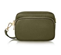 Montte Di Jinne - 100% Made in Italy - Soft Leather Women's Small Cross Body Shoulder Bag Small Camera Bag with a Pocket at Front (OLIVE GREEN)