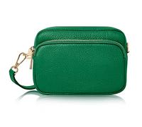 Montte Di Jinne - 100% Made in Italy - Soft Leather Women's Small Cross Body Shoulder Bag Small Camera Bag with a Pocket at Front (GREEN)