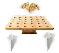MONTX® Food Cone Stand - 36 Holes - Bamboo - Complete with 100 Premium Food Picks and 110 White Paper Food Cones - for Ice Cream Cone Display, Buffet, Snacks, Desserts, Charcuterie - Cone Holder Stand