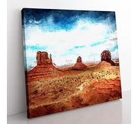 Monument Valley in Navajo Tribal Park Modern Canvas Wall Art Print Ready to Hang, Framed Picture for Living Room Bedroom Home Office Décor, 35x35 cm (14x14 Inch)