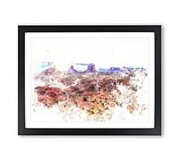 Monument Valley Watercolour Modern Framed Print | A2 Black Framed Wall Art | Ready to Hang | Modern Cityscape Picture | Living Room Bedroom Lounge Office