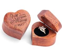 MONYCraft Ring Box Heart - Handmade Wooden Ring Box for Proposal , Rustic Vintage Ring Bearer Box, Wooden Ring Box Heart Shape Ring Box (Will You Marry Me - Heart)