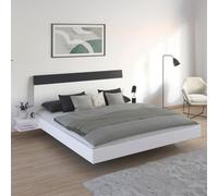 Monza Bed - with 2 Hanging Bedside Tables - Alpine White & Metallic Dark Grey - 6ft Queen Size